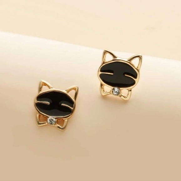 2/20$ Gold Cat with Black Stone Stud Earrings ✨️ - Picture 4 of 9